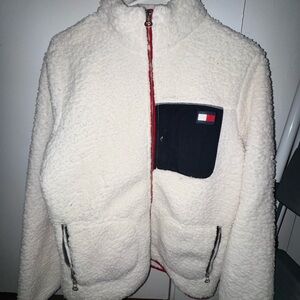 Tommy Hilfiger Cream Sherpa Jacket with Black Pocket